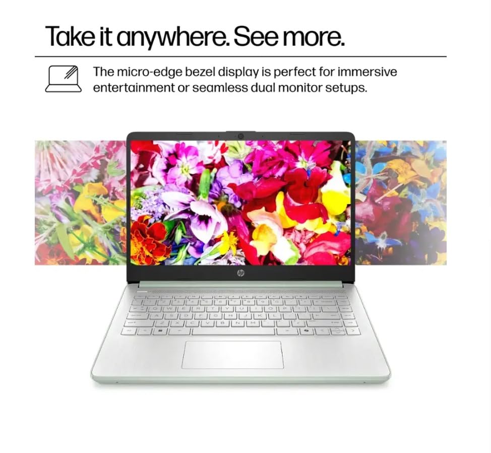 Image of HP Student Laptop, Intel Processor N150(up to 3.6 GHz),16G RAM, 256GB Storange (128GB UFS+128GB MSD), 14 Inch LED Screen,1 Year Office 365, Windows 11 Home,Willow Green,w /YYY Accessories