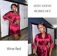 Vista 2 de Ekouaer Camisón de satén para mujer, conjunto de 2 piezas, ropa de dormir sexy de encaje