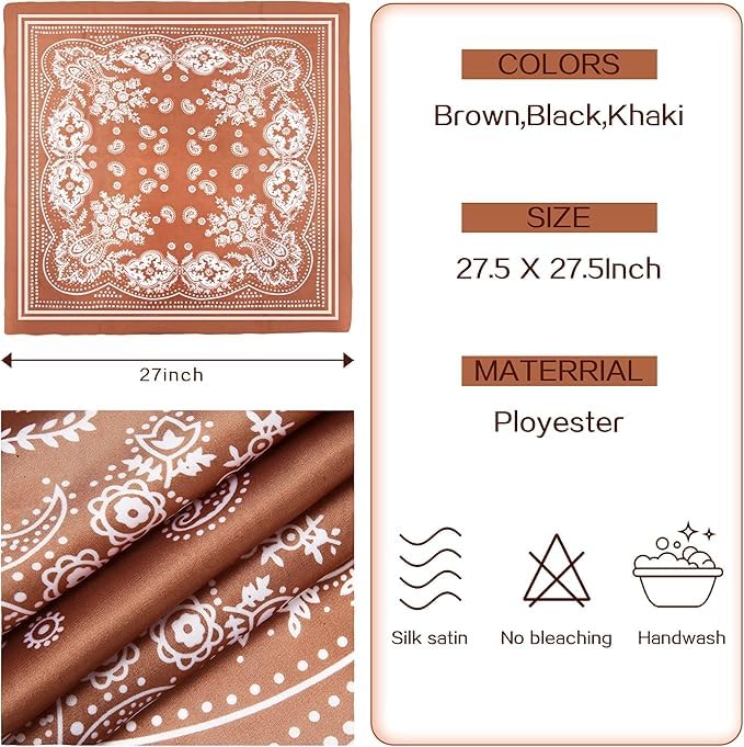 2 Pieces 27'' Square Satin Head Scarves Satin Bandanas for Women Headband Scarves Silk Feeling Scarf Boho Headwear2