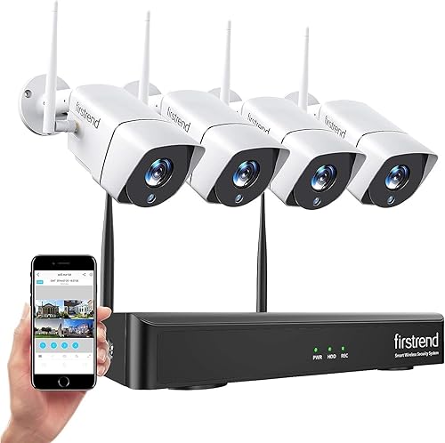 Wireless Security Camera System, Firstrend 8CH 1080P Wireless NVR System with 4 pcs 2MP IP Security Camera with 65 ft Night Vision and Easy Remote View,P2P CCTV Camera System(No Hard Drive)