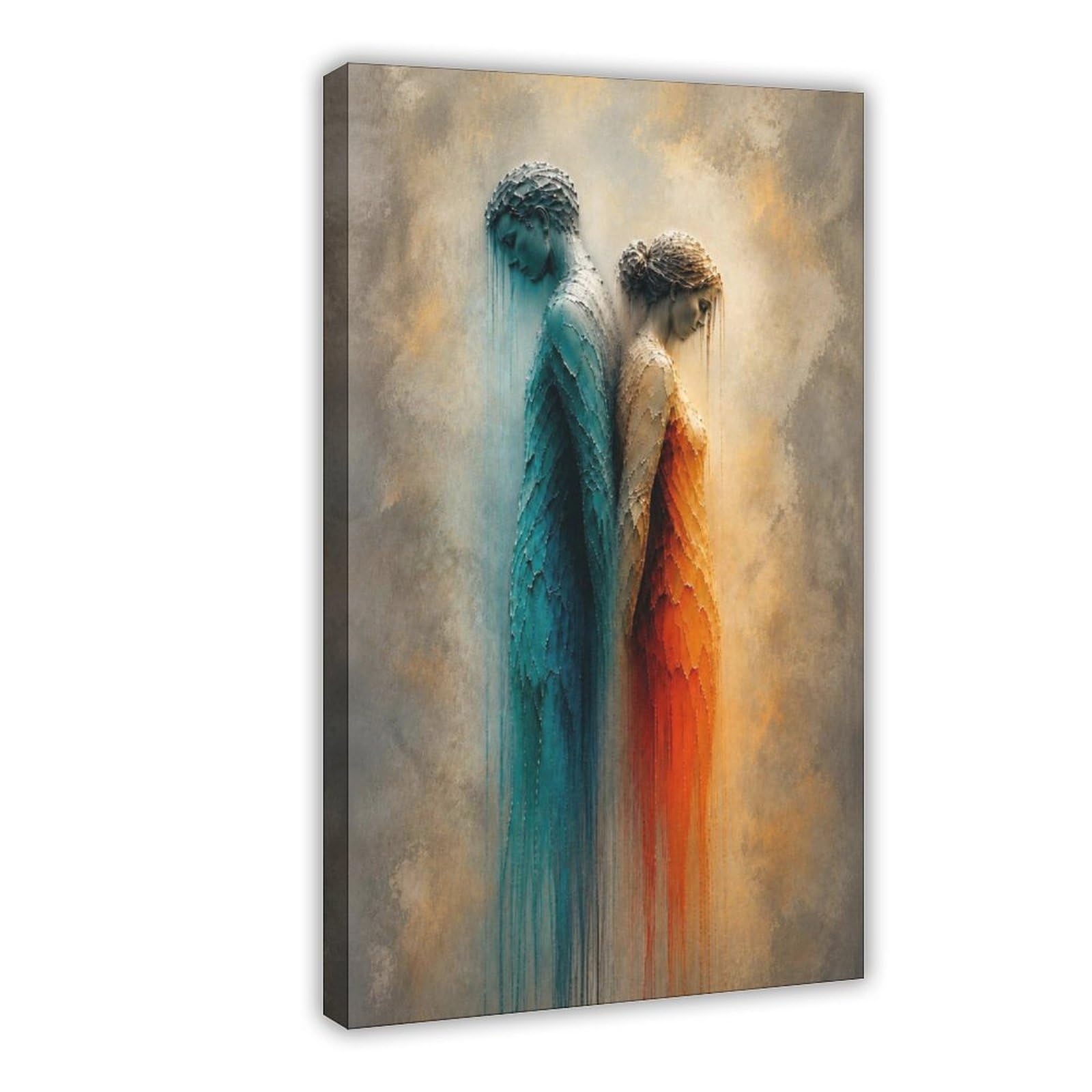 Ywtjax Frame-Style Abstract Couple Silhouette Poster Canvas Poster For Bedroom Decor Gift