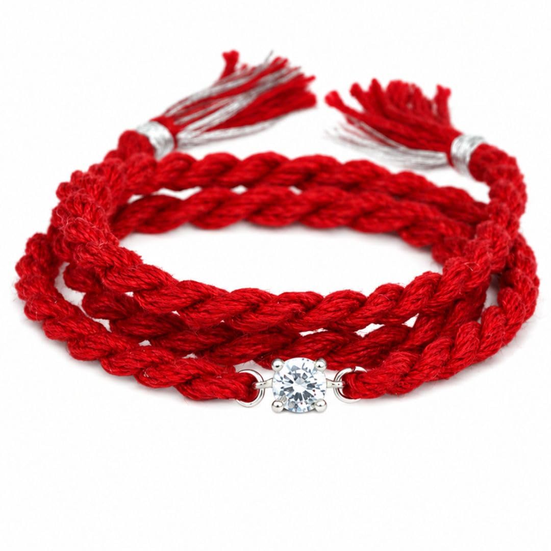 MEENAKARI HERITAGE JEWELLERY eenakari Pure 925 Sterling Silver Bead Rakhi set with Roli Chawal and Rakshabandhan Greeting Card For Brother/Men/Unisex (Zircon Stone Rakhi)