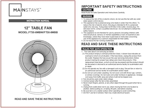 Miniatura 7 de KNOXC Mainstays FT30-8MBB Ventilador de mesa oscilante de 3 velocidades de 12 pulgadas (color blanco)