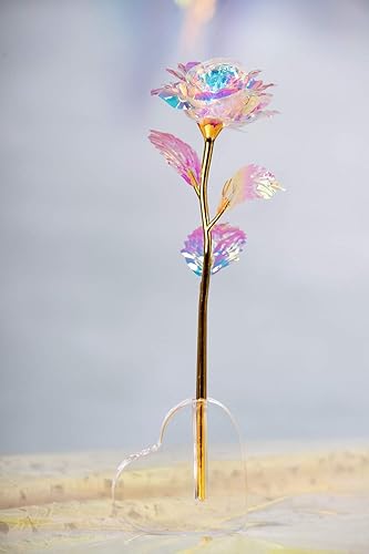 Miniatura 7 de Rosa de oro de 24 quilates, flor artificial colorida con soporte de rosa, caja de regalo de lujo para Navidad, cumpleaños, día del mes o como