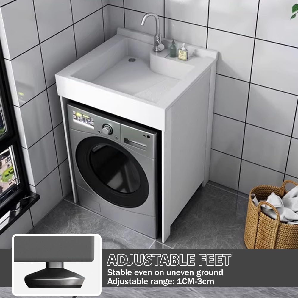 Kompaktowy zlew łazienkowy z kranem 70 x 70 cm oszczędzający miejsce stojak na pranie wielofunkcyjne rozwiązanie do przechowywania niezależna konstrukcja kompletna instalacja hydrauliczna w zestawie