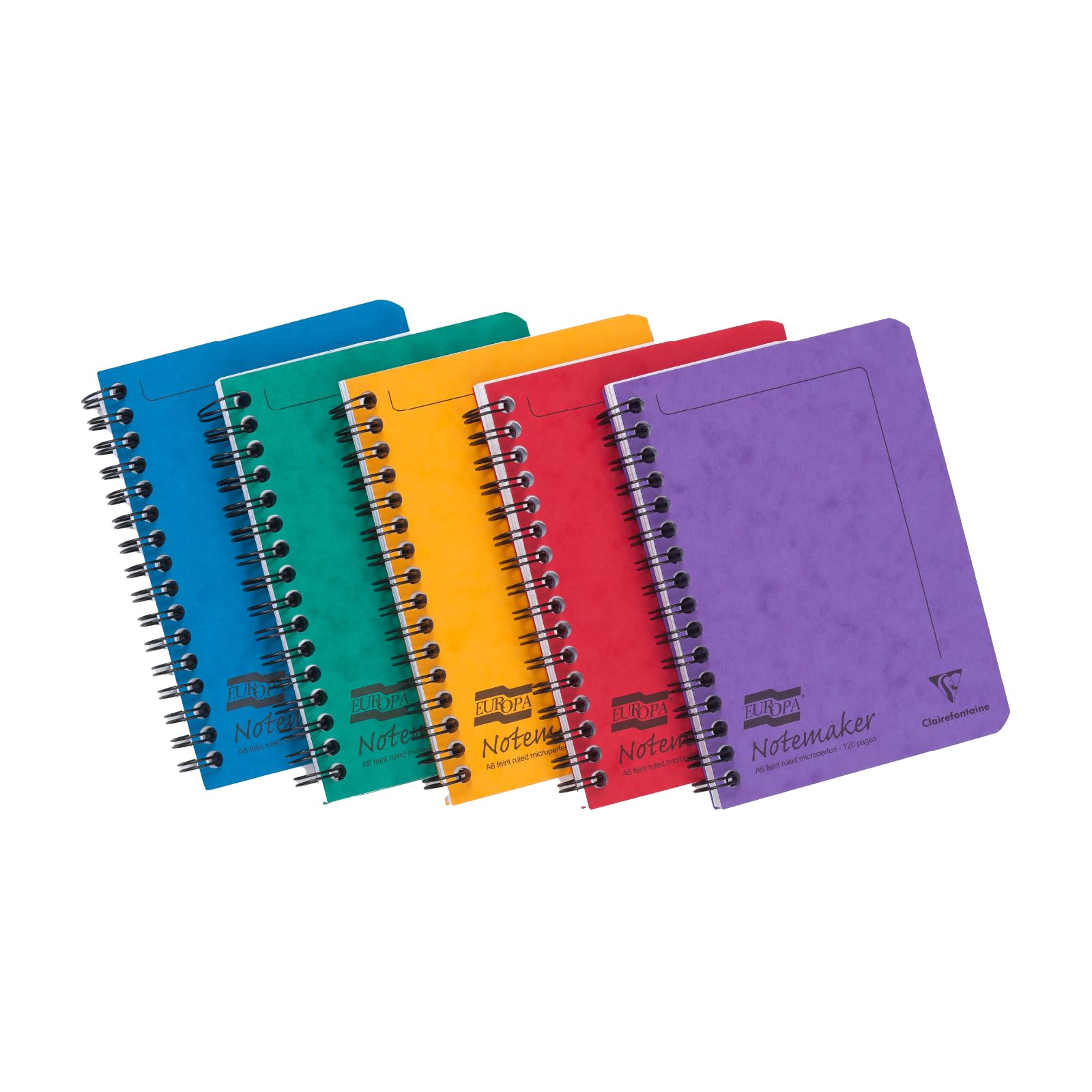 Clairefontaine 482/1138Z Set of 10 Notemaker Europa Spiral Notebooks A6 10.5x14.8 - 120 Ruled Pages - 90 g White Paper - Glossy Card Covers - Random Colours