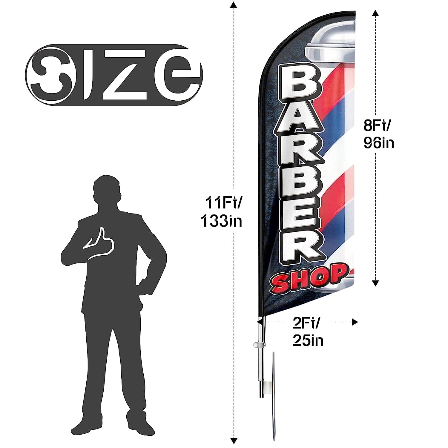 Barber shop Swooper - Kit de mástil de bandera de 11 pies, bandera de plumas publicitaria, carteles para empresas y escaparates