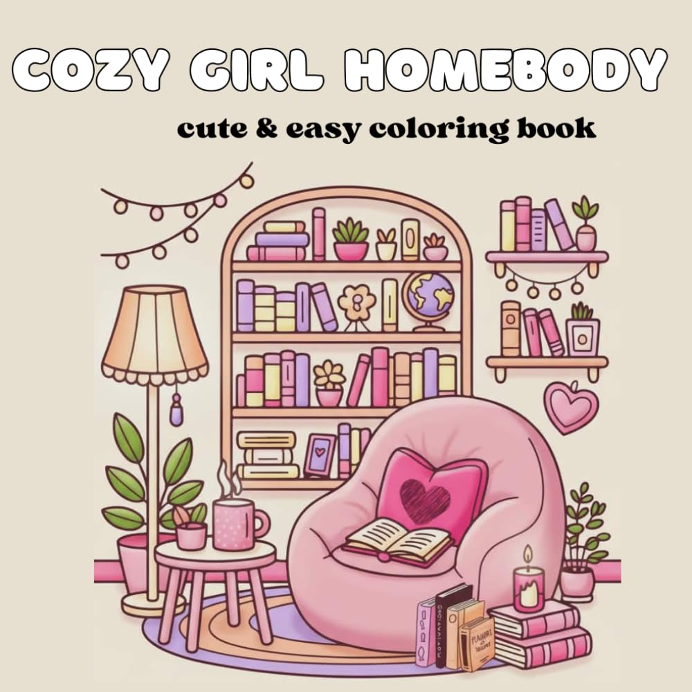 Cozy Girl Homebody: A cute & easy coloring book for Teens and Adults, cozy girl spaces and therapy for relaxation, self-care activities (Cute & girly Coloring)