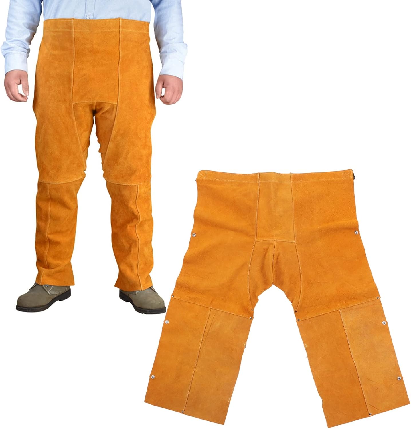 Welding Apron Sleeves, Leather Apron for Men Women, Woodworking Apron for Blacksmith, Adjustment Split Leg Fire Heat Flame Resistant Protective Appare,Yellow