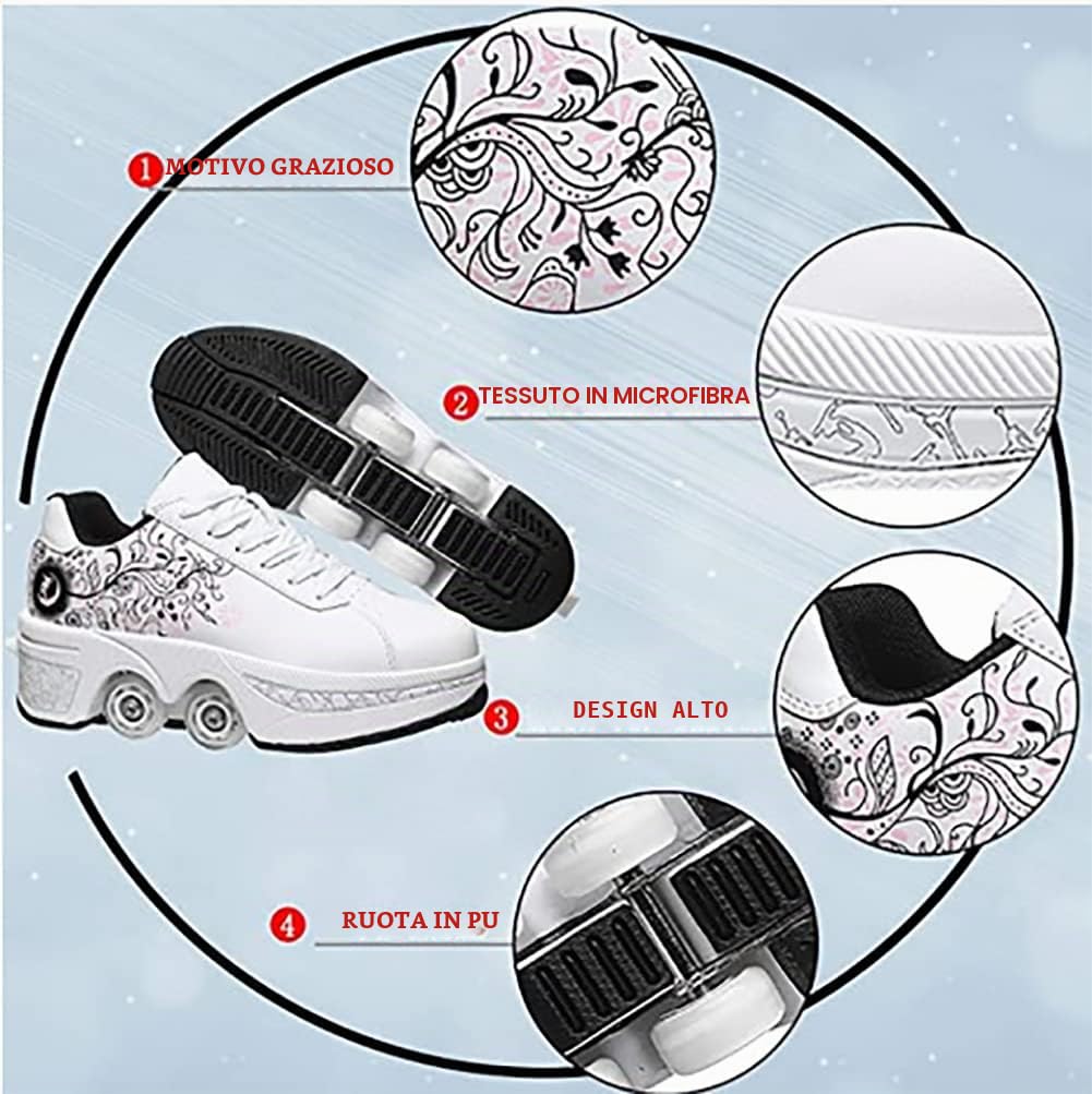 Scarpe con rotelle, pattini a rotelle, skateboard, scarpe per bambini con rotelle, scarpe da pattinaggio, scarpe da ginnastica con ruote per ragazze e donne