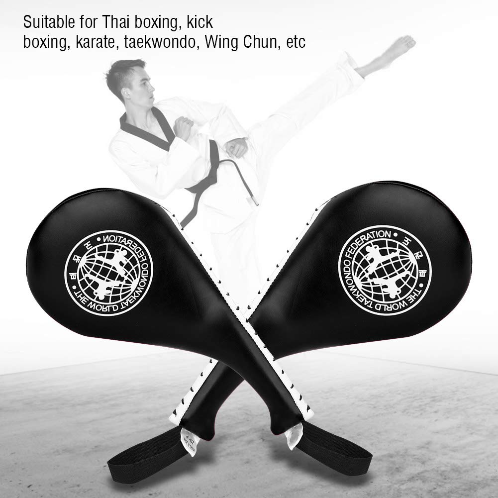 BORDSTRACT Taekwondo Kick Pads, Confezione da 2 Imbottiture in Pelle PU E Spugna Ad Alta Densità Kickboxing Striking Pad, Attrezzatura da Allenamento Per Karate, TKD, Arti Marziali, Dojo(Nero)