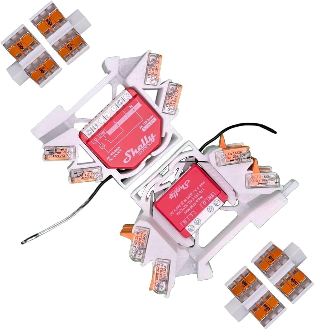 Printtastisch Shelly DIN Rail Holder for 11 Shelly Relays: Plus 1, 1 Mini Gen3, Plus 1PM, 1PM Mini Gen3, Plus 2PM, 2.5, RGBW 2, PM, EM, Plus i4, Plus i4 DC, Dimmer 2, DIN Rail, Electrical Installation