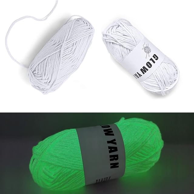 2 Rolls Luminous Yarn Polyester Glow in The Dark Yarn, Luminous Yarn 2mm for Hand Knitting Art DIY Craft 100 Metres (White)