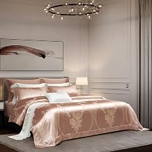 Decorative Elements in Baroque Rococo,Mulberry Silk Lyocell Duvet Cover Set,All Season 1600TC Luxury Jacquard Sheets Pillowcase Set Champagne, Queen U.S. Standard