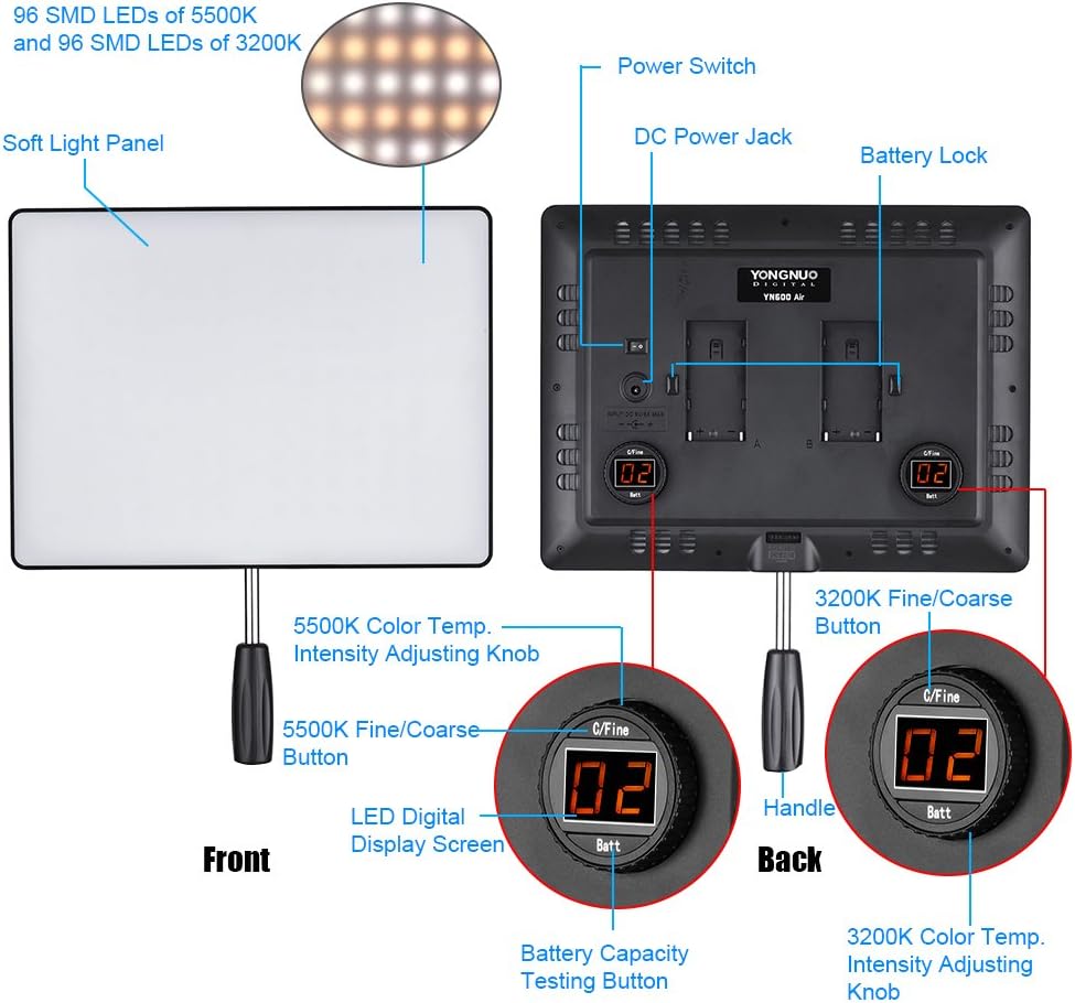 Bеѕt Prоmо YONGNUO YN600 Air 3200K-5500K Bi-Color Temperature LED Video Light Photography Light Slim & Light Design Adjustable Brightness CRI≥95 Studio Lighting