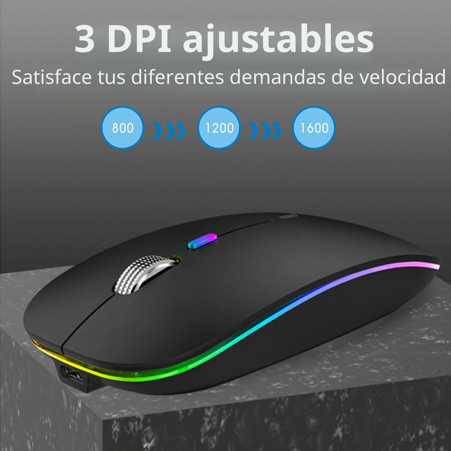 Uiosmuph G12 Ratón Inalámbrico, 2.4G Raton ​Inalambrico Recargable con Mini Receptor USB, Mouse Wireless 1600 dpi Ajustables Silencioso Óptico para Portátil, MacBook, PC, Laptop, Negro