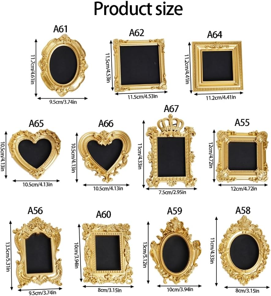 Set of 2 Antique Small Ornate Gold Photo Frame For Home Wall Art Decoration