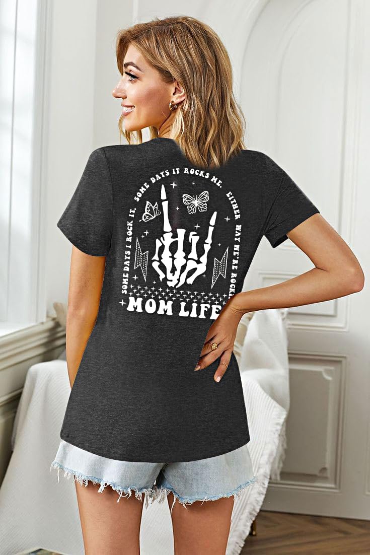 Mama Shirts Mom Life T-Shirts Women Some Days I Rock It Shirt Vintage Casual Short Sleeve Tops - Image 3