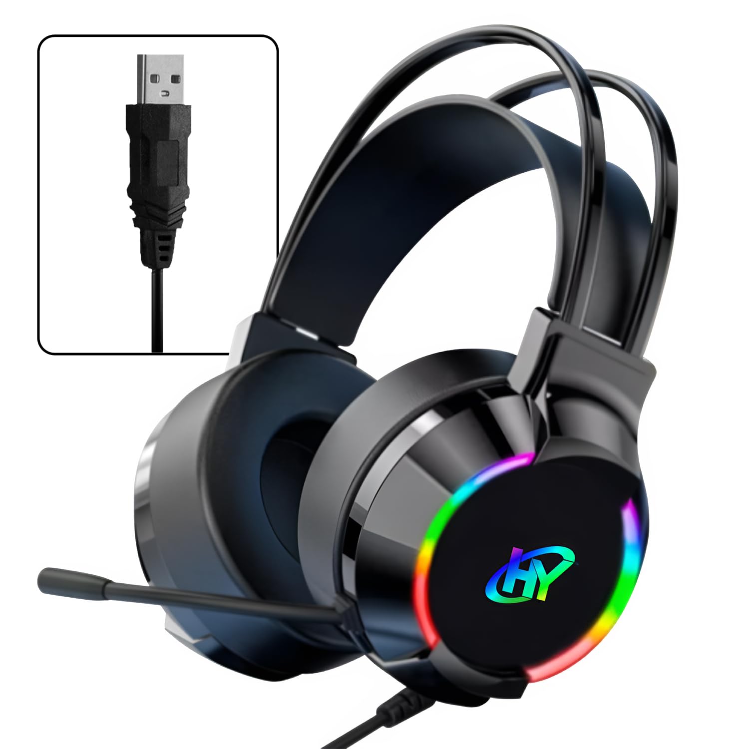 HY 7.1 USB Gaming Headphones Active Noise-Cancellation Over The Ear Headset, 50MM Driver, RGB Gaming Headphone for PC, Laptop & Gaming Console (Black) (B0CJCM4VZP) Amazon Price History, Amazon Price Tracker