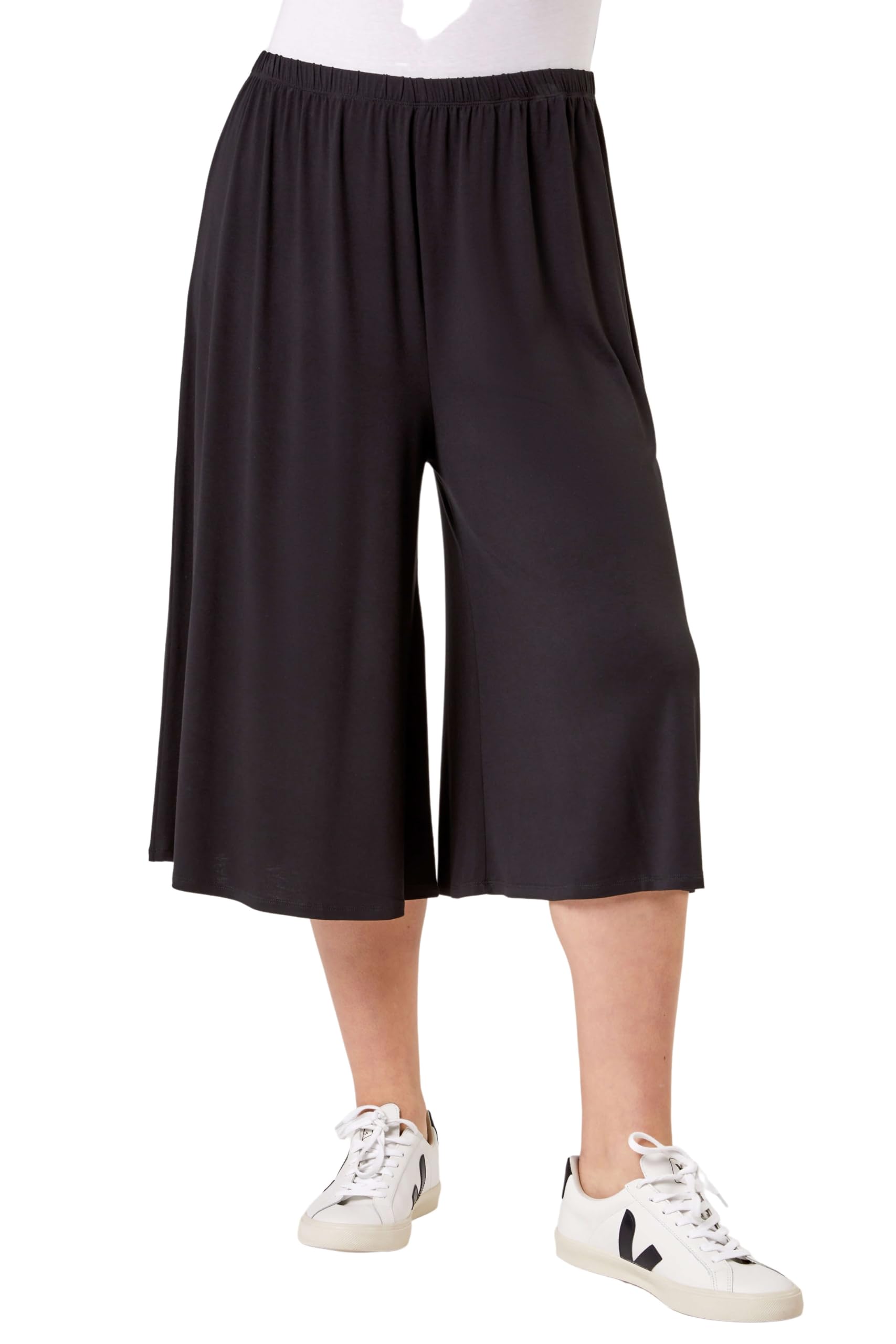 Roman Women's Curve Plain Elastic Waist Culotte Trousers in Black | Size: 22-24