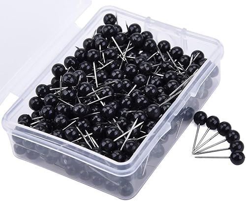 Miniatura 6 de NUOBESTY 100 alfileres de bola redonda para coser con cabeza de perla, alfileres rectos para costura, joyería, bordado, punto de cruz (negro)