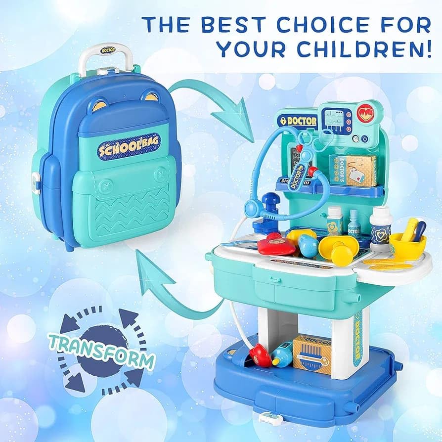 Image of Kids Doctor Kit Toy Set | Set Toys for Kids, 2 in 1 School Bag & Role Play Backpack , Foldable Suitcase School Bag for Kid 31 PCS Set, Doctors Kit Toyset