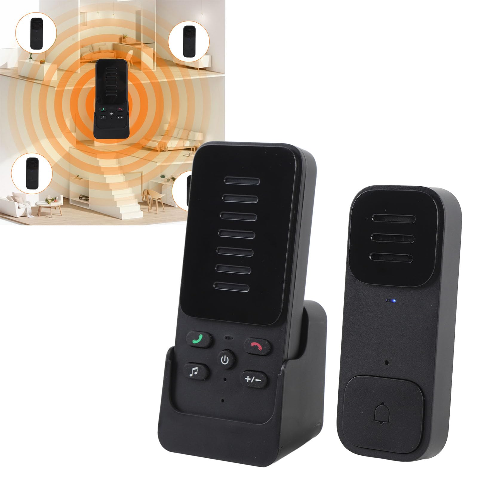 Puerto de Intercomunicador de Voz Inalámbrico para el Hogar, 2.4g WiFi Dúplex 2 Vías de Puerta Eléctrica de Voz con 300 M Rango 4 Niveles de Volumen, 800 MAh Batería Recargable