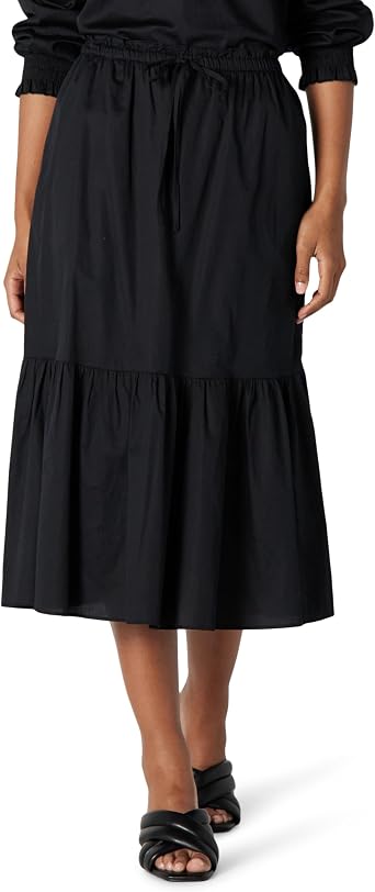 Amazon Essentials Womens Mid-Rise A-line Cotton Sateen Tiered Midi Skirt Top Sold Separately