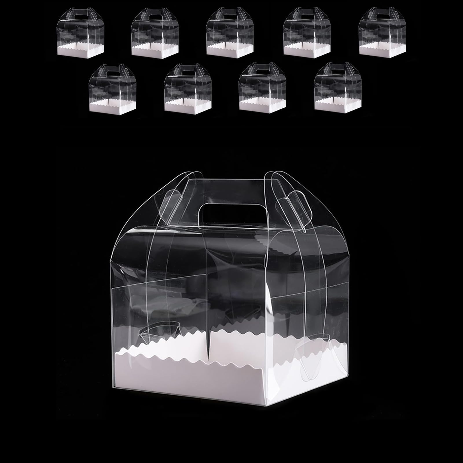 Hniuyun Clear 10Pcs 5 Inch Square Plastic Cake Boxes With Handles - Display Containers For Bakery, Cupcakes, Desserts, Pies For Birthday, Wedding, Holiday Events
