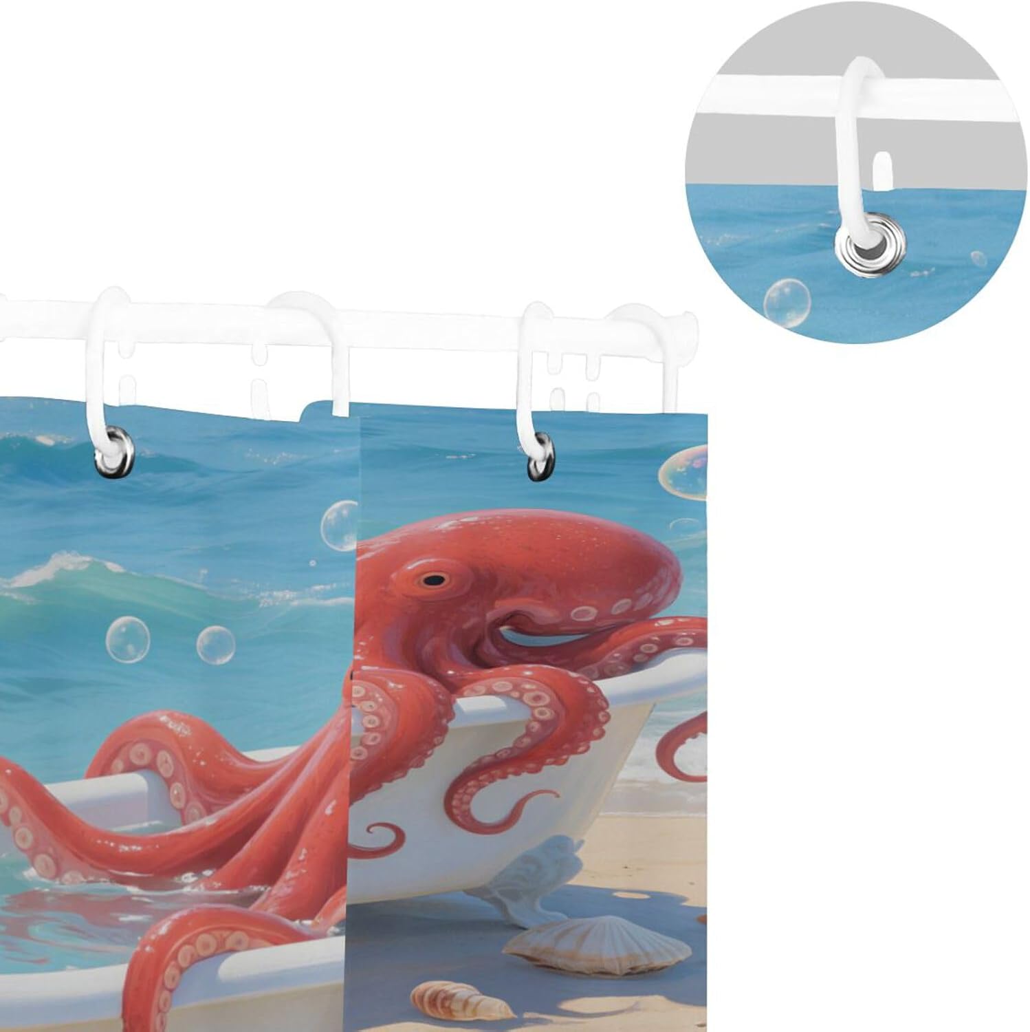 72x72 Inch Water Repellent Curtains for The Bathroom with Washable Simple Curtain Liner for Bathroom Showers octopodes Bathtub Beach