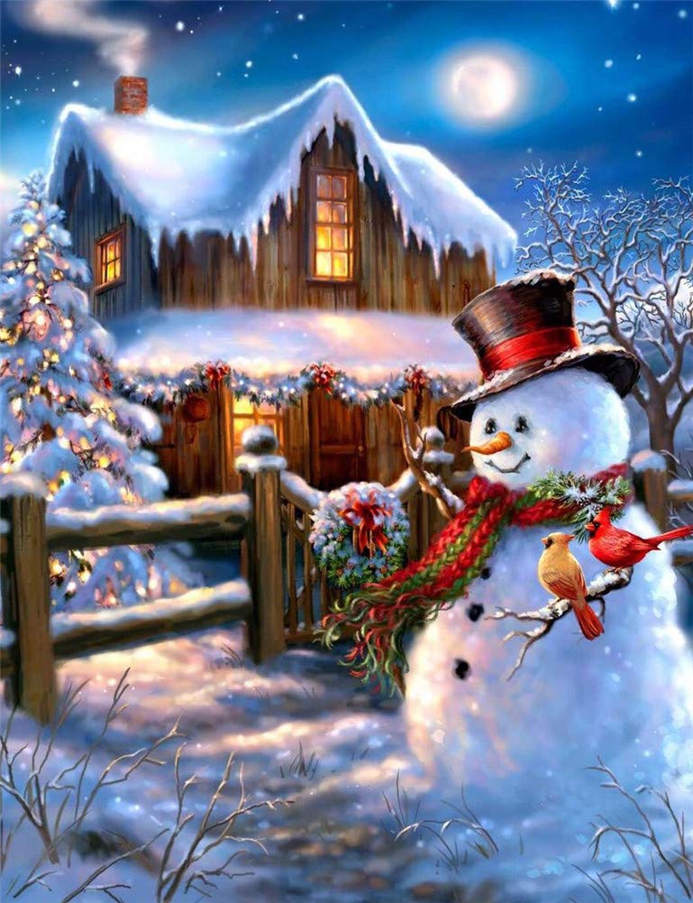 Awesocrafts Green New 5D Diamond Painting Kits For Adults Kids, Christmas Snowman Full Drill Diy Diamond Art Crystal Rhinestone Paint By Diamonds Cross Stitch (Moonlight Snowman)