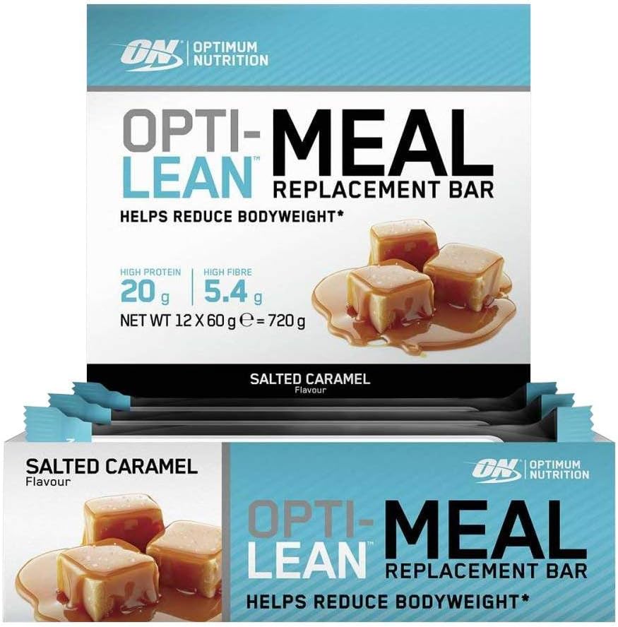 Optimum Nutrition Opti-Lean Meal Replacement Protein Bar with Vitamin B12, Vitamin C and Vitamin D and High Fibre. Protein Meal Replacement by ON - Salted Caramel, Pack of 12, 60g