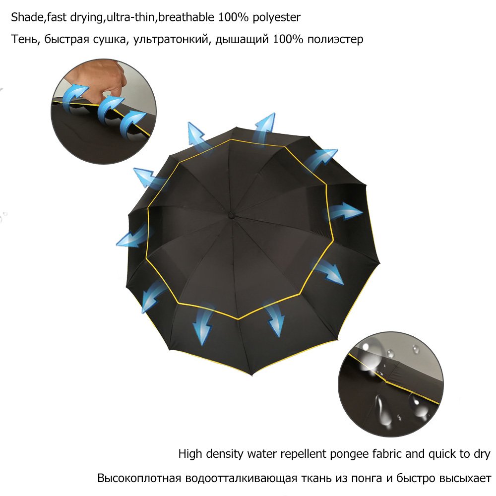 Ombrello Pieghevole da Viaggio, Super Big 130cm Top Ombrellone, Uomo Donna Pioggia Ombrello Antivento, ombrelloni da Uomo d'Affari Moda, Ombrello A Doppio Uso Clear Rain (Color : Black)