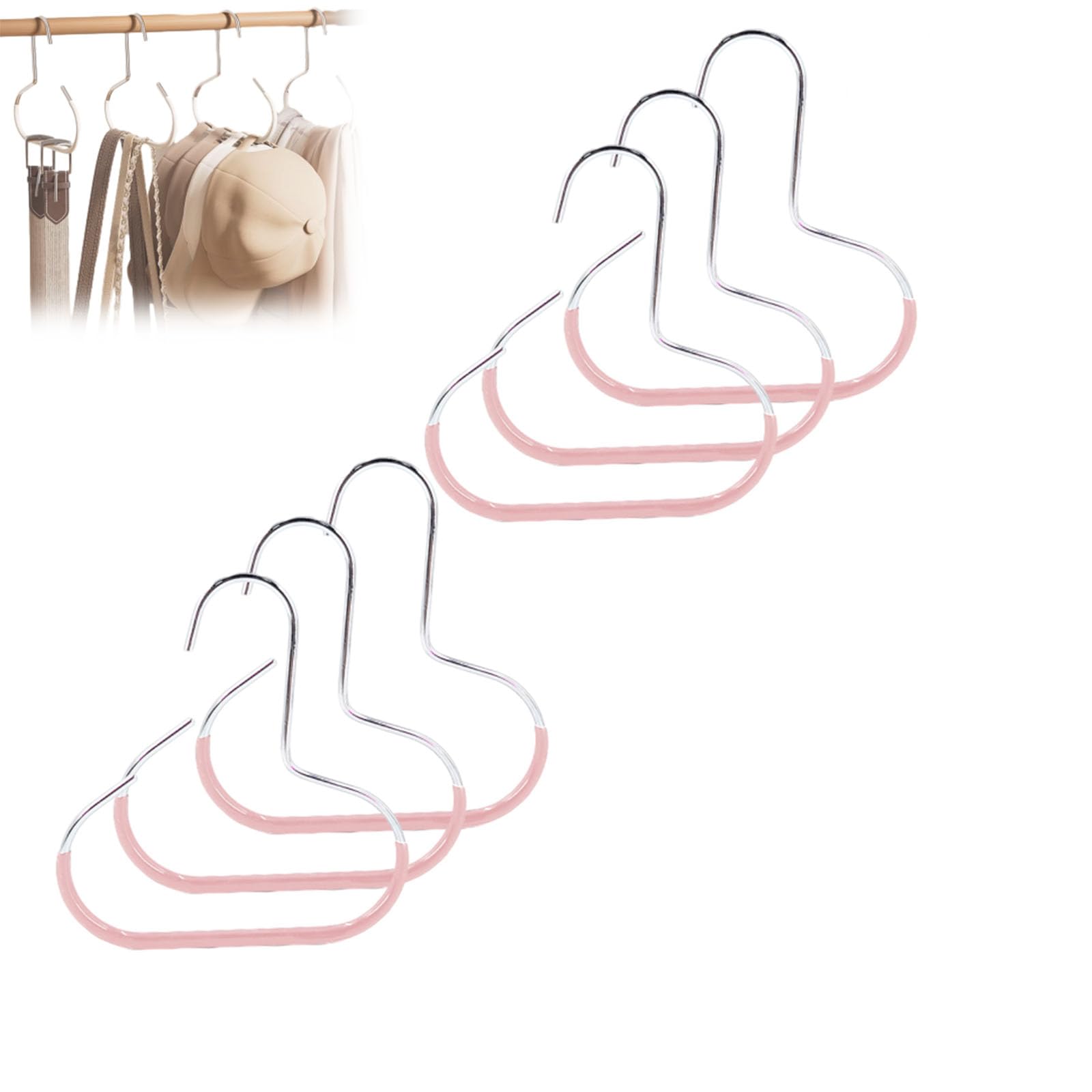 Durable Steel Hangers: Maximize Closet Space with Versatile Storage, Hat Organizer for Closet, Stainless Steel Hat Hangers, Space-Saving Hat Rack for Shawl, Scarf and Accessory (Pink, 6pcs)