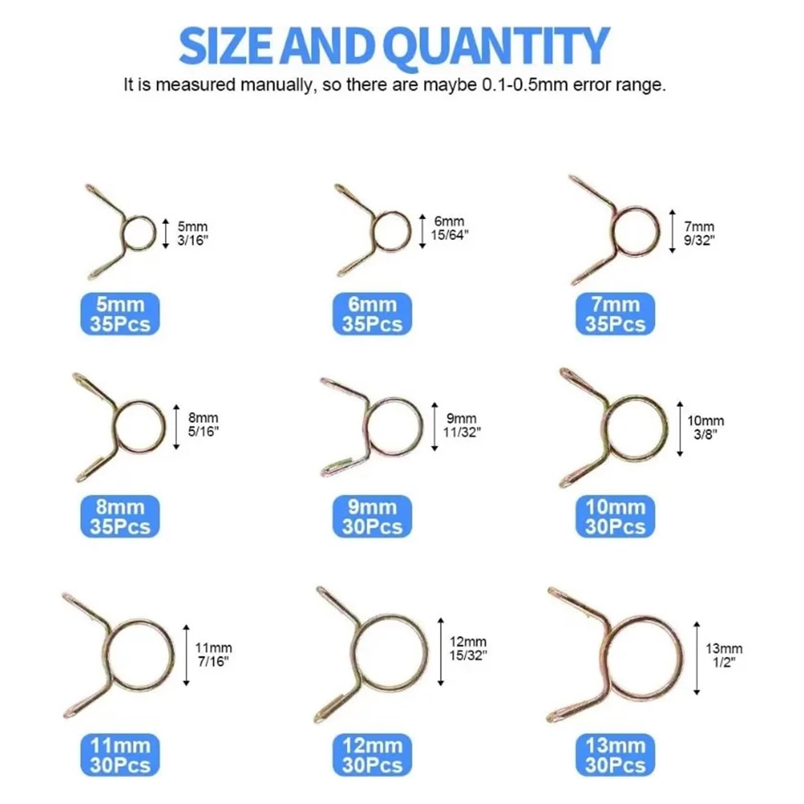 290 pezzi 5 mm-13 mm clip a molla for tubo flessibile del carburante, dell'acqua, dell'aria, morsetti di rilascio for fascette for tubi flessibili TubeSpring Band