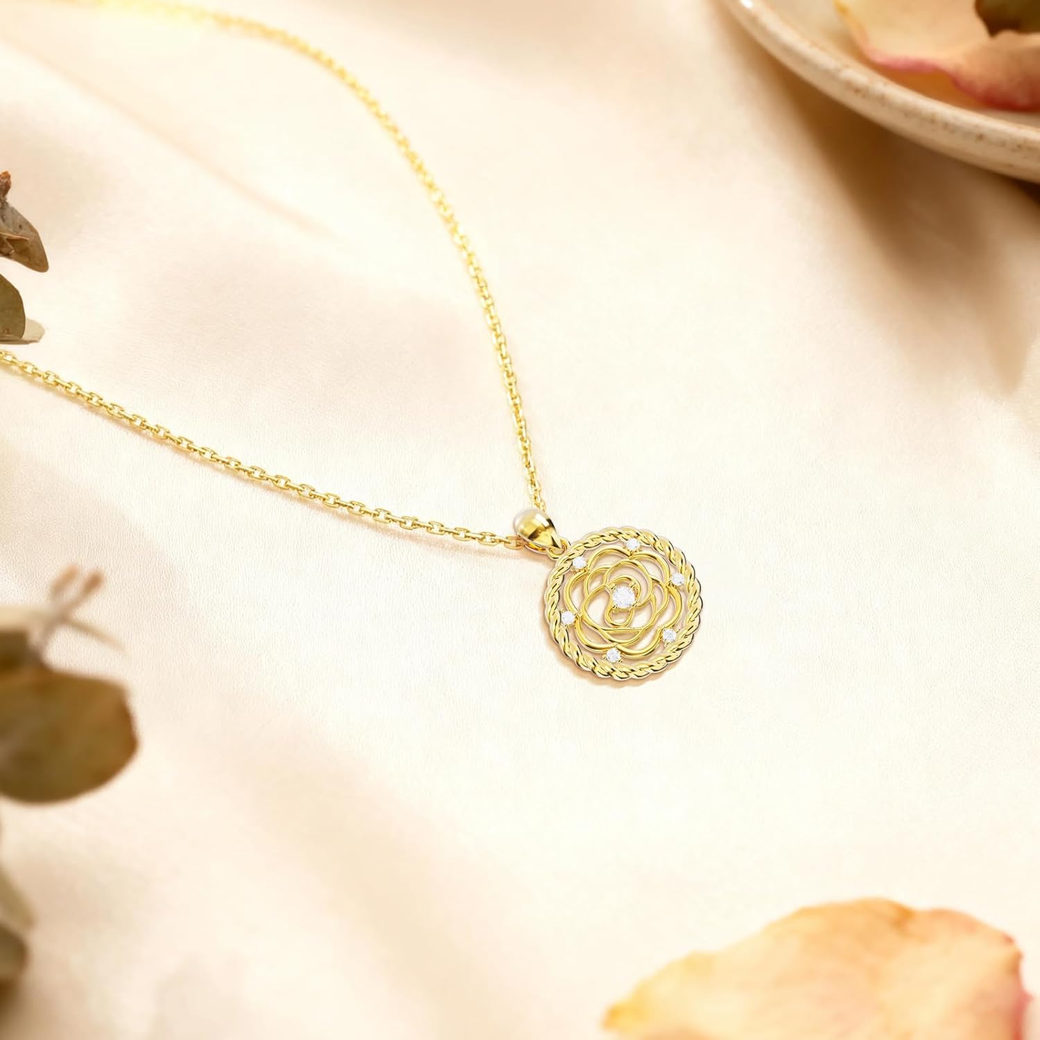 Rose Necklace for Women, Sterling Silver Cutout Rose Pendant with 16K Gold Plated Flower Jewelry Christmas Gift for Women on Birthday Anniversary Christmas for Wife Girlfriend Her - Image 4