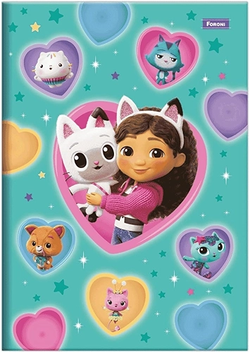 Foroni Caderno Brochura Escolar Casa Mágica da Gabby, 80 Folhas Pautadas, Capa Dura Laminada, 27.5 x 20 cm, Colorido