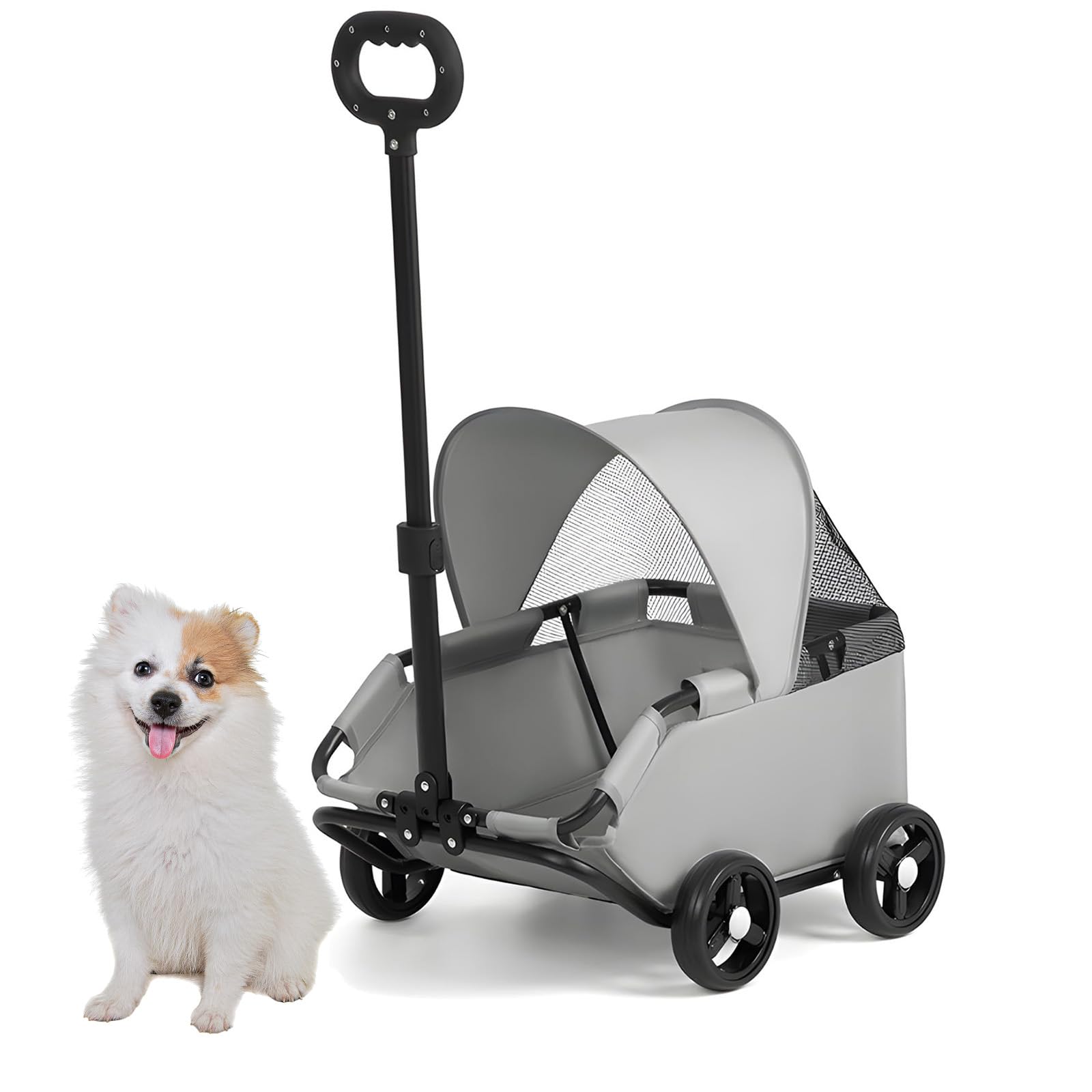 Cochecito plegable para mascotas con mango giratorio de 360 grados y toldo para perros pequeños y gatos