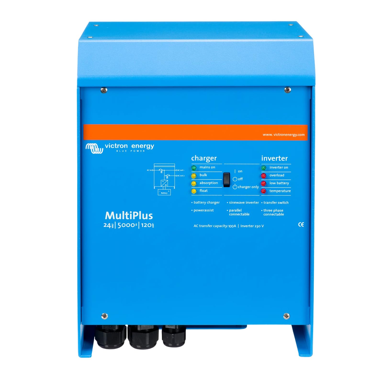 Victron Energy MultiPlus 230V, 5000VA 24-Volt Convertisseur à Sinusoïde Pure et Chargeur de Batterie 120 ampères