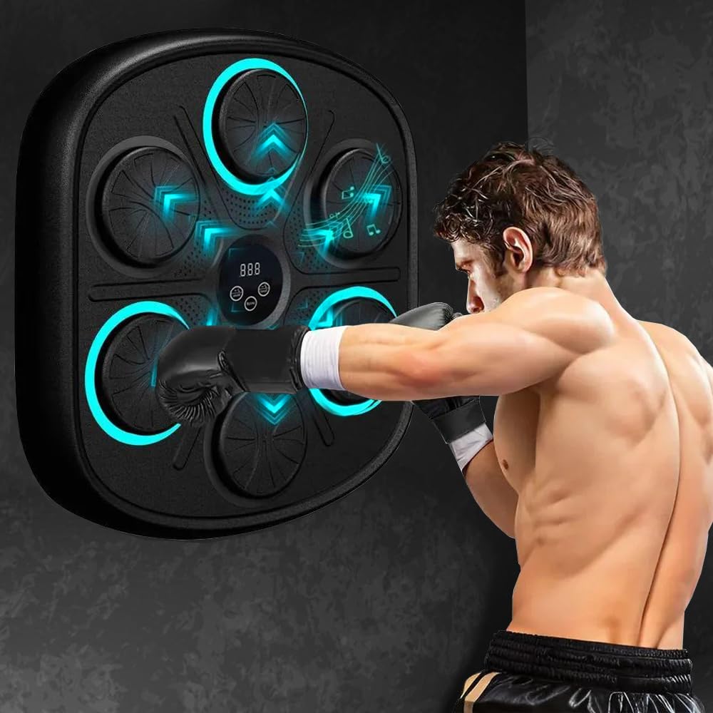 Maquina Boxeo Musical Pared con 9 Velocidades, Fácil Instalación y Sin Taladros, Recuento Inteligente de Golpes y Luces al Ritmo de la Música, Conexión Bluetooth, Incluye Guantes