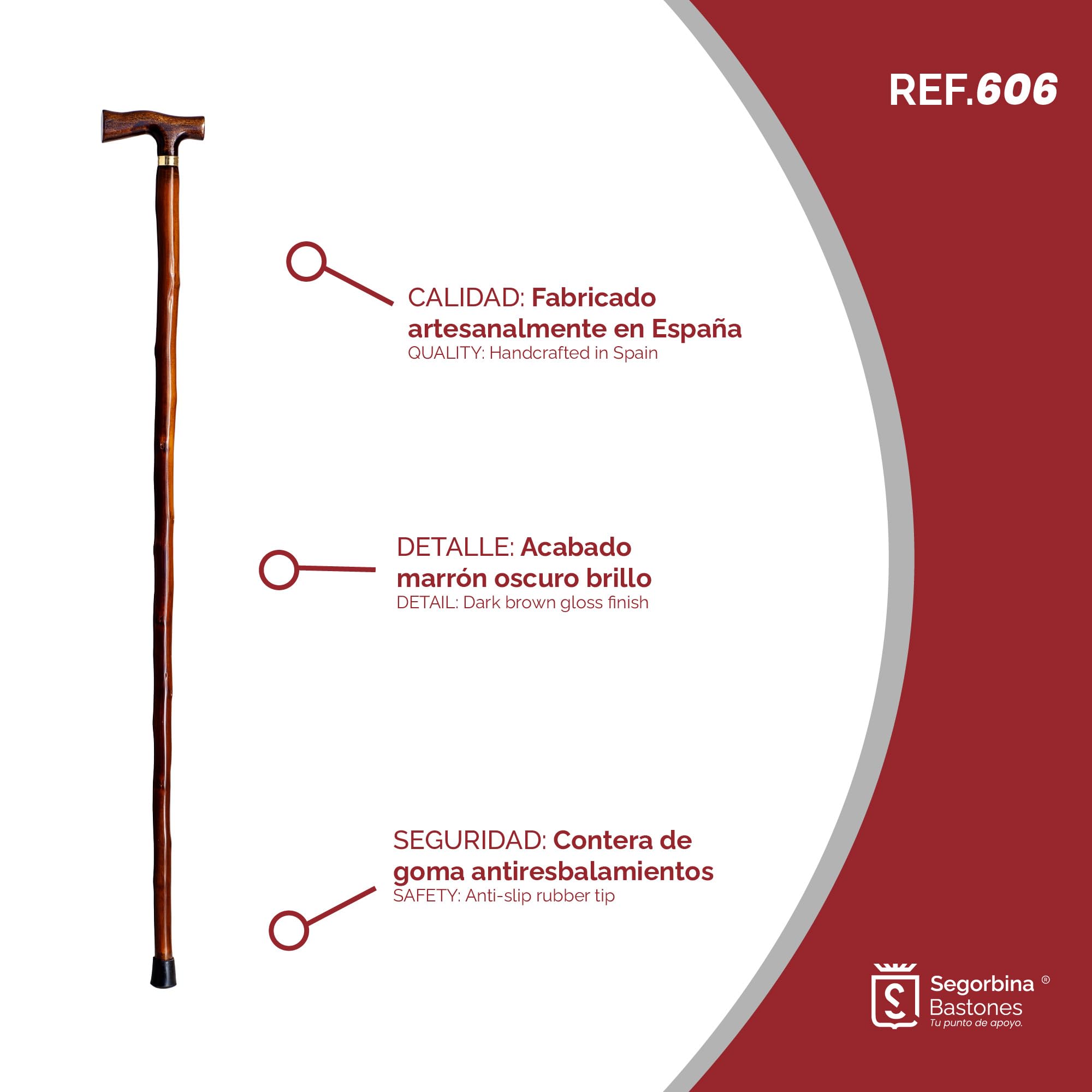 Bastón de apoyo con puño madera castaño color oscuro (606)