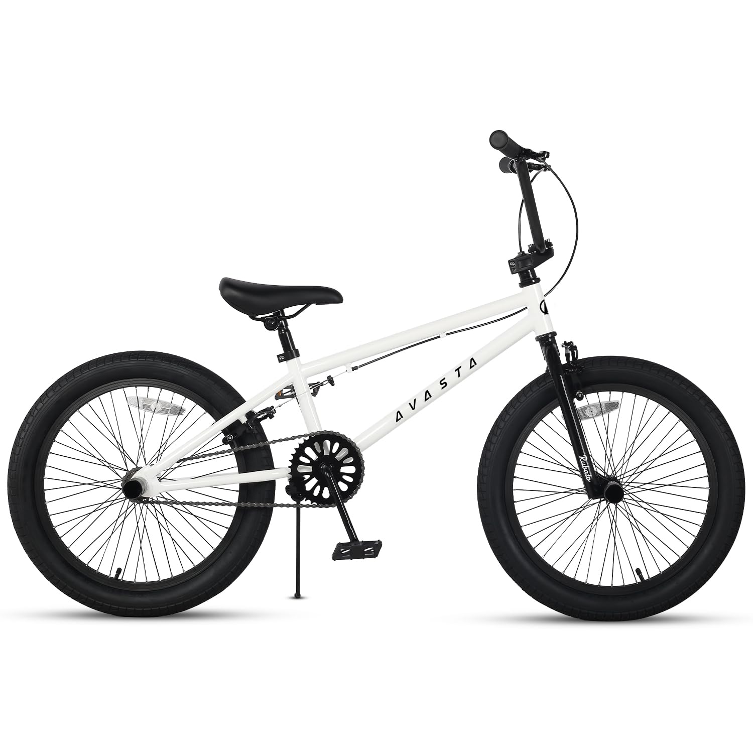 AVASTA 20 Pulgadas Freestyle niños BMX Bicicleta para 6 7 8 9 10 11 12 13 14 años niños niñas jóvenes Adultos y Principiantes Jinetes con 4 Peg, Blanco