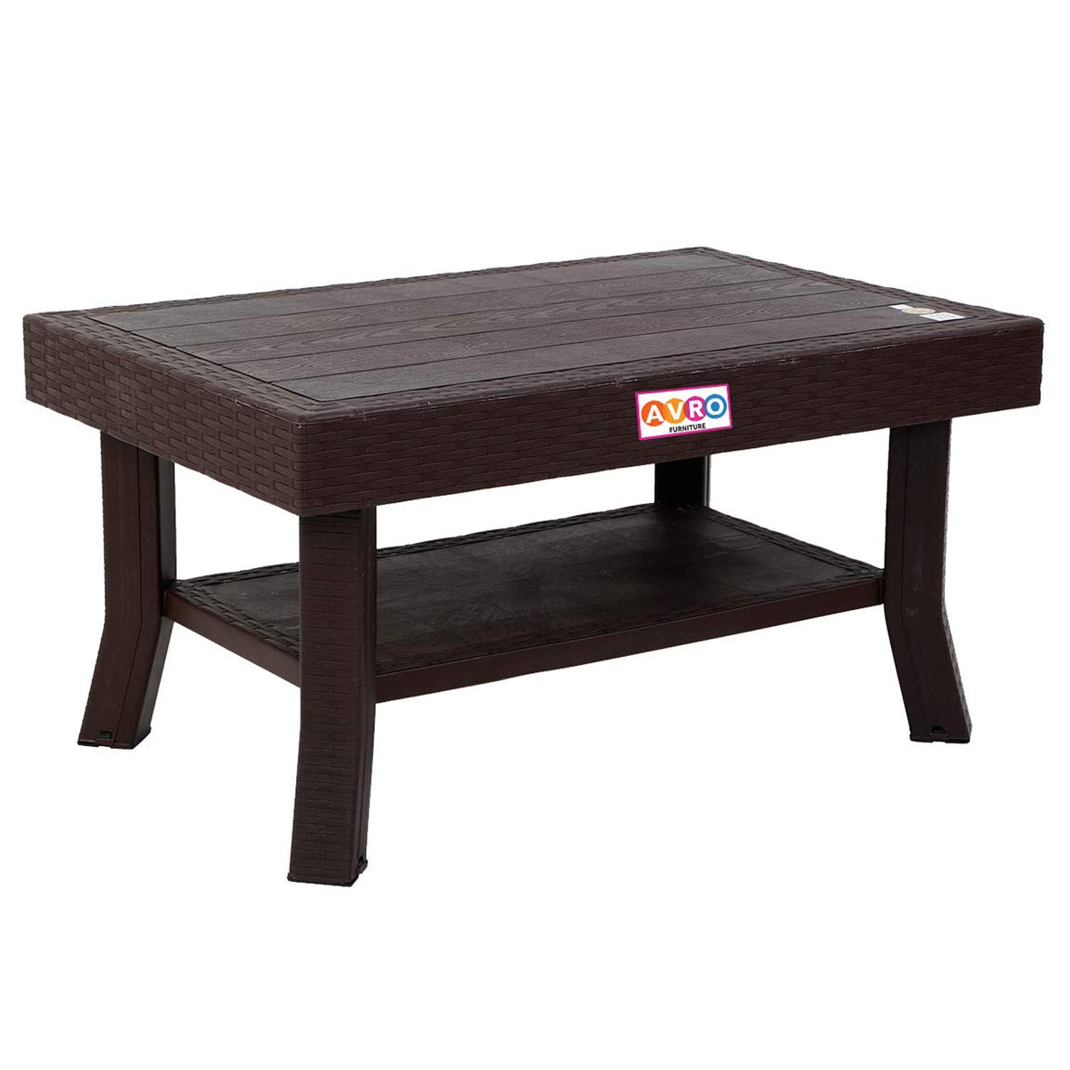 AVRO FURNITURE Viva Double Top Centre Table | | Wooden Texture on Top | Multi-Use Shelf | Tested with 200 kg Weight | Anti-Skid Locked Shoe| | for Kitchen, Dining Room, Living Room | Brown Colour