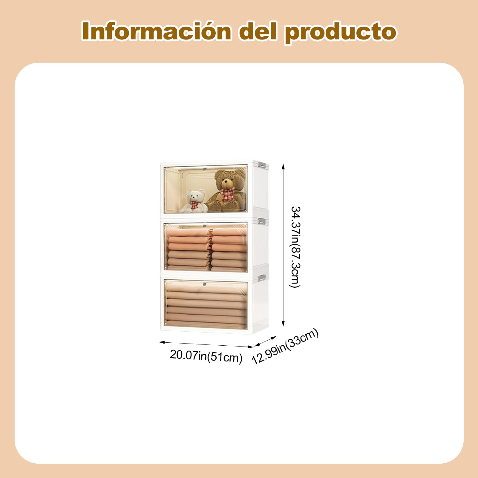 Ergocar Caja de Almacenamiento de Plástico Plegable, Cajas de Almacenamiento Durable Apilables con Tapas, Gran Capacidad Cajas de Almacenamiento, para Dormitorios, Salas de Estar