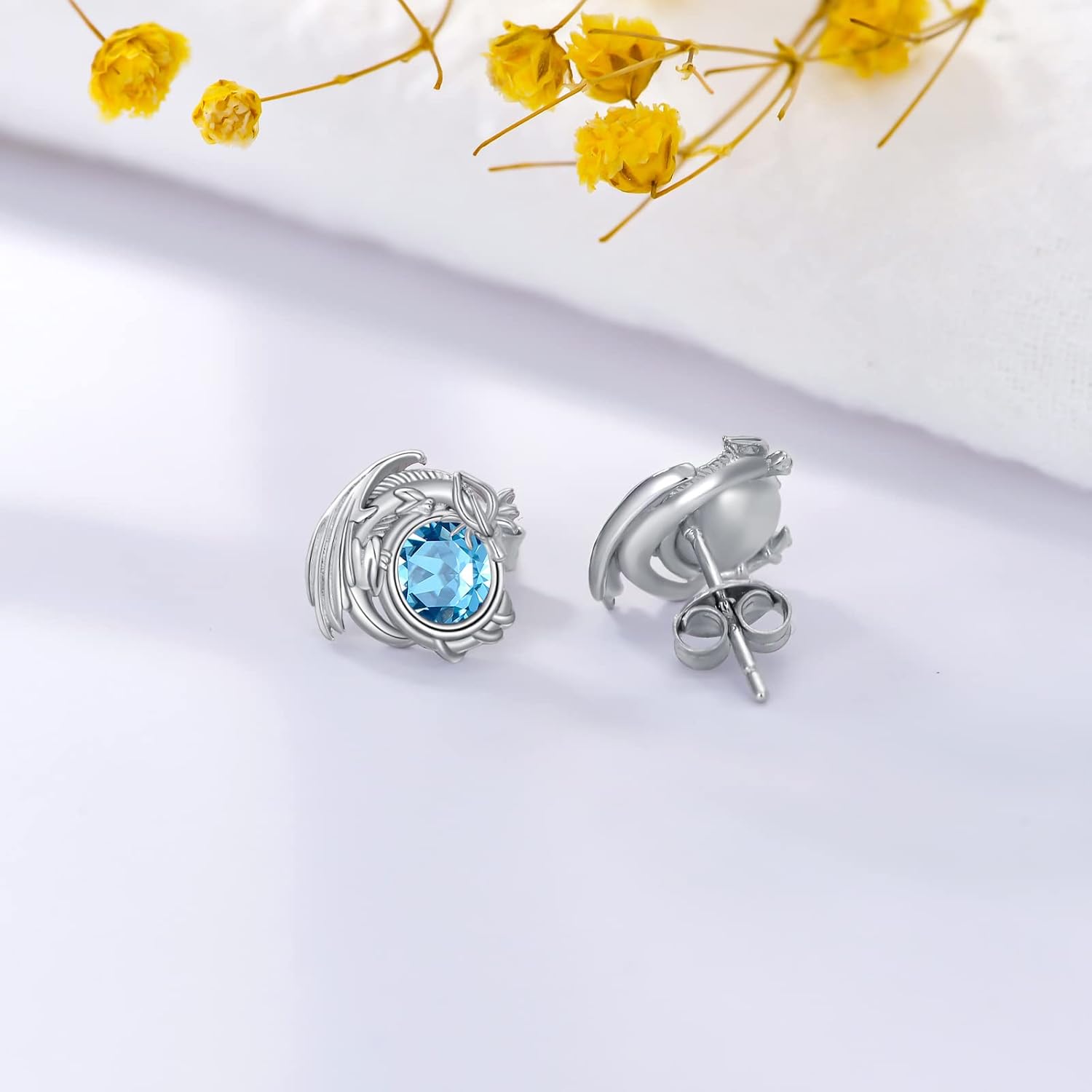 Dragon Earrings Sterling Silver Stud Hypoallergenic Birthstone Crystal Dragon Earrings for Women - Image 5