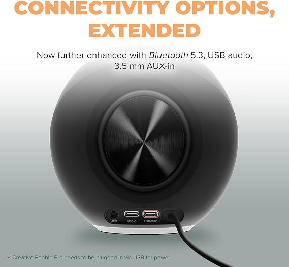 Creative Pebble Pro, 2.0 USB-C Desktop Speakers, RGB, Black