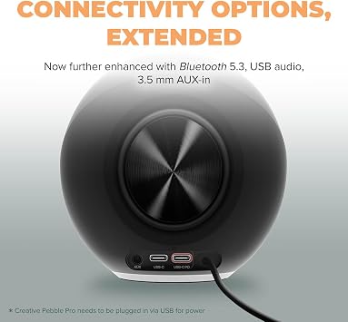 Creative Pebble Pro, 2.0 USB-C Desktop Speakers, RGB, Black
