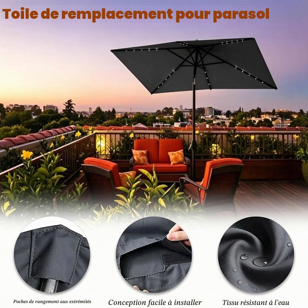 3x3/3x4/2.5x2.5m Housse De Rechange pour Parasol Déporté Toile De Rechange pour Parasol Carré 8 Baleines Anti-UV Dessus De Parapluie De Remplacement(Khaki,3x3.0m/9.8x9.8ft)