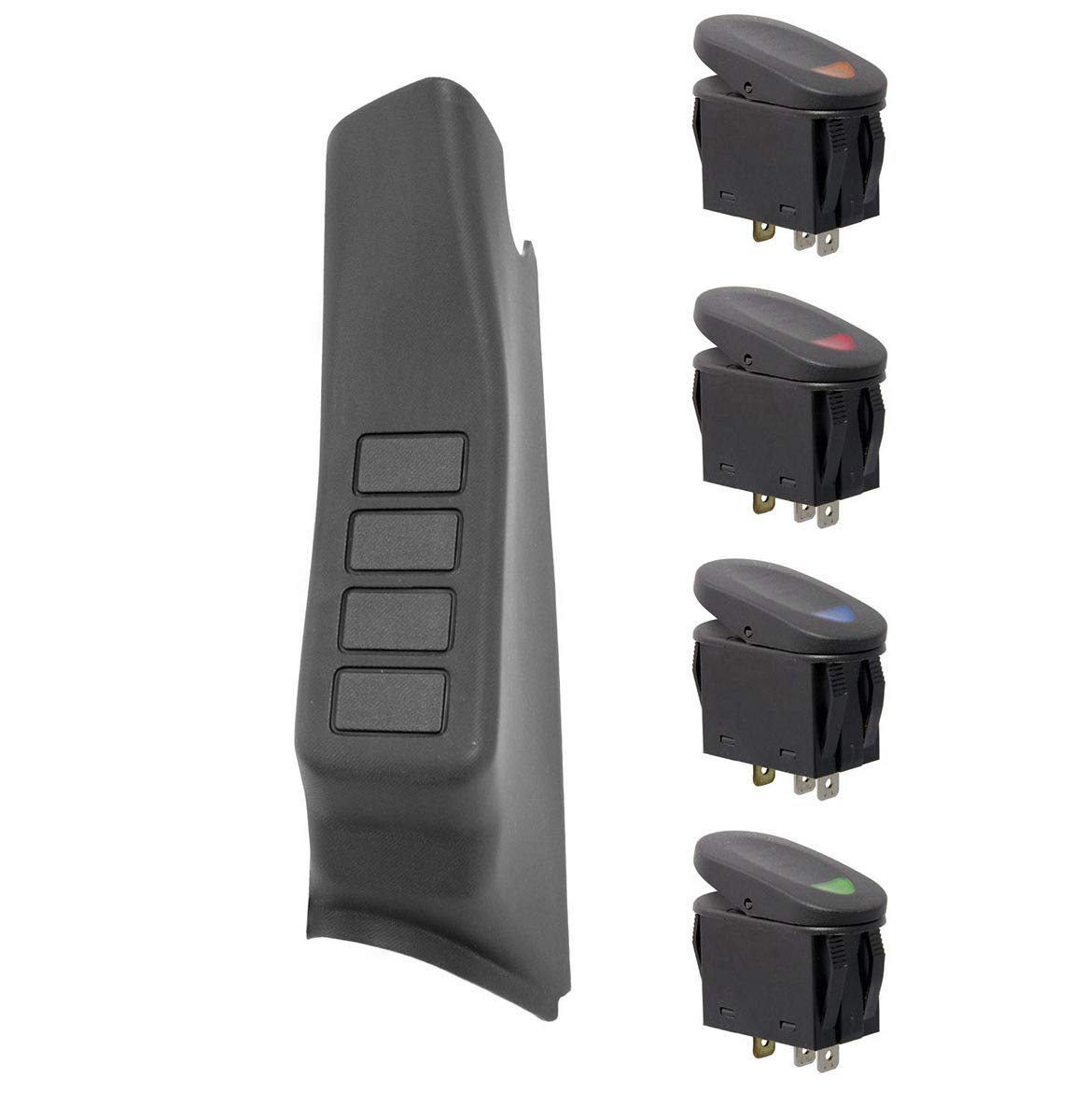 Rugged Ridge | Switch Pod Kit, A-Pillar, 4 Switches, Black, LHD | 17235.96 | Fits 2011-2018 Jeep Wrangler JK