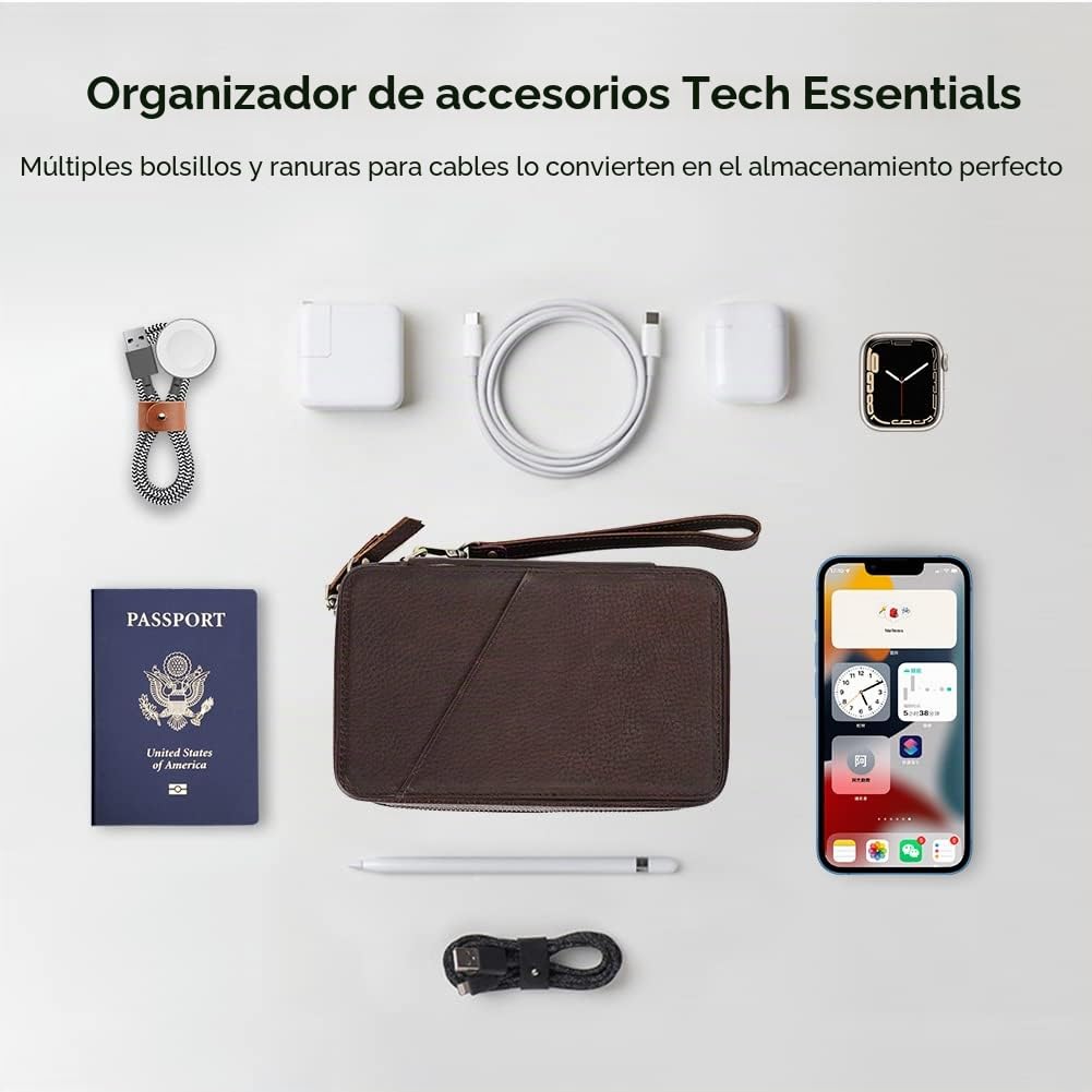 CONTACT'S FAMILY Tech Essentials - Funda organizadora de cables de piel, bolsa de viaje para mouse, cargadores, cables, batería externa